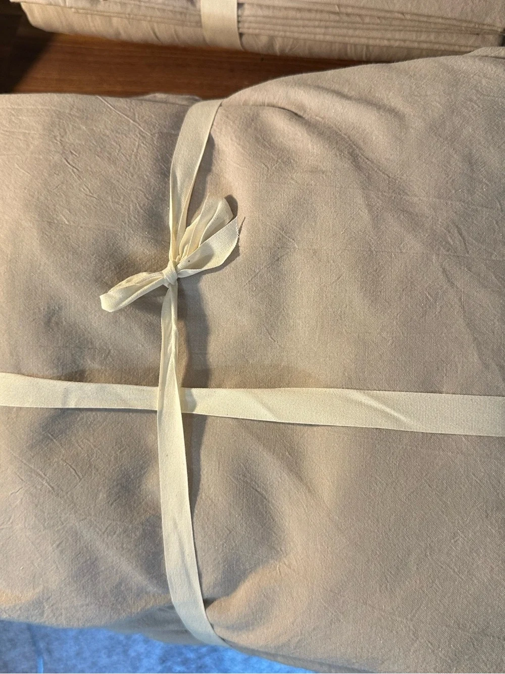 MooMee Queen 100% Washed Cotton Sheet Set Linen Look Taupe Beige